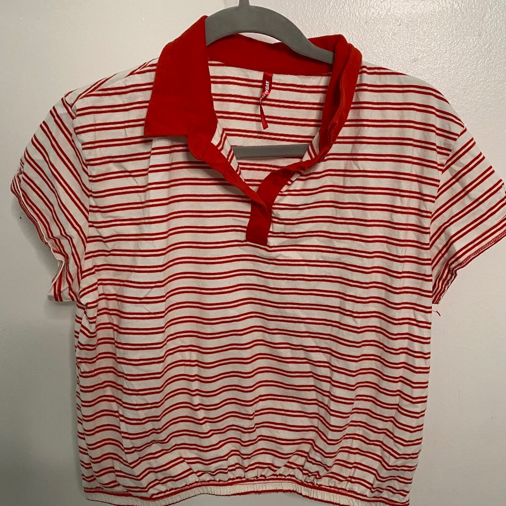 Women's Union Bay Red and White striped polo shirt